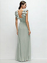 Rear View Thumbnail - Willow Green Dramatic Ruffle Edge Strap Chiffon Maxi Dress