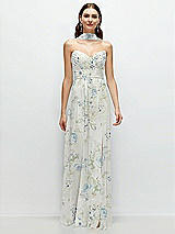 Front View Thumbnail - Bleu Garden Strapless Pleated Surplice Chiffon Maxi Dress with A-Line Skirt