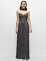 Front View Thumbnail - Caviar Gray Strapless Pleated Surplice Chiffon Maxi Dress with A-Line Skirt