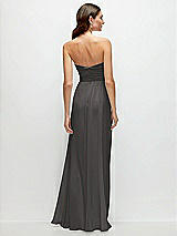 Rear View Thumbnail - Caviar Gray Strapless Pleated Surplice Chiffon Maxi Dress with A-Line Skirt