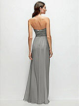 Rear View Thumbnail - Chelsea Gray Strapless Pleated Surplice Chiffon Maxi Dress with A-Line Skirt