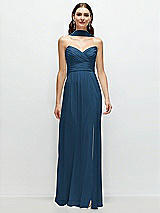 Front View Thumbnail - Dusk Blue Strapless Pleated Surplice Chiffon Maxi Dress with A-Line Skirt