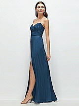 Side View Thumbnail - Dusk Blue Strapless Pleated Surplice Chiffon Maxi Dress with A-Line Skirt