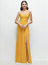 Alt View 1 Thumbnail - NYC Yellow Strapless Pleated Surplice Chiffon Maxi Dress with A-Line Skirt