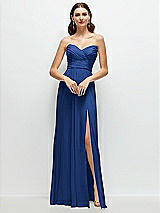 Alt View 1 Thumbnail - Classic Blue Strapless Pleated Surplice Chiffon Maxi Dress with A-Line Skirt