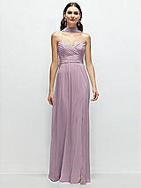 Front View Thumbnail - Suede Rose Strapless Pleated Surplice Chiffon Maxi Dress with A-Line Skirt