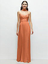 Front View Thumbnail - Sweet Melon Strapless Pleated Surplice Chiffon Maxi Dress with A-Line Skirt