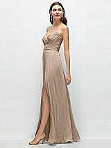 Side View Thumbnail - Topaz Strapless Pleated Surplice Chiffon Maxi Dress with A-Line Skirt