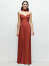 Front View Thumbnail - Amber Sunset Strapless Pleated Surplice Chiffon Maxi Dress with A-Line Skirt