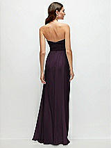 Rear View Thumbnail - Aubergine Strapless Pleated Surplice Chiffon Maxi Dress with A-Line Skirt