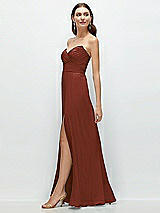 Side View Thumbnail - Auburn Moon Strapless Pleated Surplice Chiffon Maxi Dress with A-Line Skirt