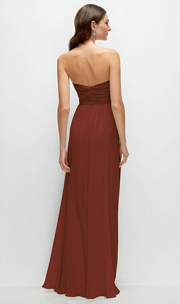 Back View - Auburn Moon Strapless Pleated Surplice Chiffon Maxi Dress with A-Line Skirt