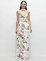 Front View Thumbnail - Butterfly Botanica Ivory Strapless Pleated Surplice Chiffon Maxi Dress with A-Line Skirt