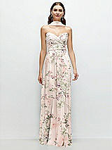 Front View Thumbnail - Blush Garden Strapless Pleated Surplice Chiffon Maxi Dress with A-Line Skirt