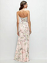 Rear View Thumbnail - Blush Garden Strapless Pleated Surplice Chiffon Maxi Dress with A-Line Skirt