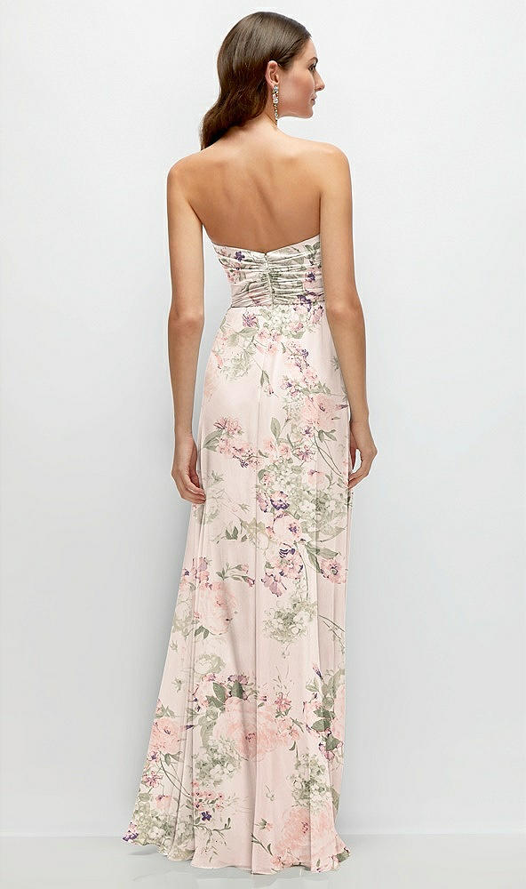 Back View - Blush Garden Strapless Pleated Surplice Chiffon Maxi Dress with A-Line Skirt