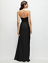 Rear View Thumbnail - Black Strapless Pleated Surplice Chiffon Maxi Dress with A-Line Skirt