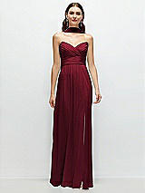 Front View Thumbnail - Burgundy Strapless Pleated Surplice Chiffon Maxi Dress with A-Line Skirt