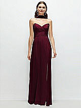 Front View Thumbnail - Cabernet Strapless Pleated Surplice Chiffon Maxi Dress with A-Line Skirt