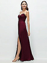 Side View Thumbnail - Cabernet Strapless Pleated Surplice Chiffon Maxi Dress with A-Line Skirt