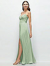 Side View Thumbnail - Celadon Strapless Pleated Surplice Chiffon Maxi Dress with A-Line Skirt