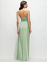 Rear View Thumbnail - Celadon Strapless Pleated Surplice Chiffon Maxi Dress with A-Line Skirt