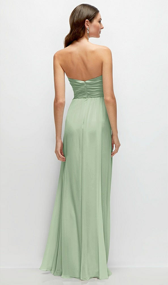 Back View - Celadon Strapless Pleated Surplice Chiffon Maxi Dress with A-Line Skirt