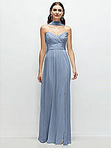 Front View Thumbnail - Cloudy Strapless Pleated Surplice Chiffon Maxi Dress with A-Line Skirt