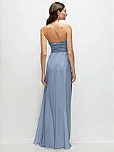 Rear View Thumbnail - Cloudy Strapless Pleated Surplice Chiffon Maxi Dress with A-Line Skirt