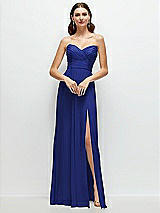 Alt View 1 Thumbnail - Cobalt Blue Strapless Pleated Surplice Chiffon Maxi Dress with A-Line Skirt