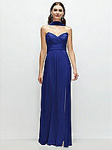 Front View Thumbnail - Cobalt Blue Strapless Pleated Surplice Chiffon Maxi Dress with A-Line Skirt