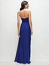 Rear View Thumbnail - Cobalt Blue Strapless Pleated Surplice Chiffon Maxi Dress with A-Line Skirt