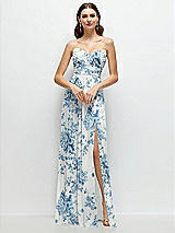 Alt View 1 Thumbnail - Cottage Rose Dusk Blue Strapless Pleated Surplice Chiffon Maxi Dress with A-Line Skirt