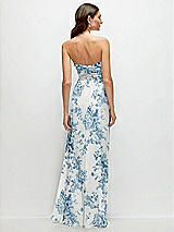 Rear View Thumbnail - Cottage Rose Dusk Blue Strapless Pleated Surplice Chiffon Maxi Dress with A-Line Skirt