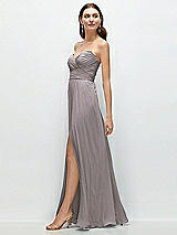 Side View Thumbnail - Cashmere Gray Strapless Pleated Surplice Chiffon Maxi Dress with A-Line Skirt