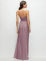 Rear View Thumbnail - Dusty Rose Strapless Pleated Surplice Chiffon Maxi Dress with A-Line Skirt