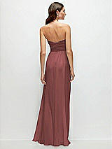 Rear View Thumbnail - English Rose Strapless Pleated Surplice Chiffon Maxi Dress with A-Line Skirt