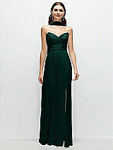 Front View Thumbnail - Evergreen Strapless Pleated Surplice Chiffon Maxi Dress with A-Line Skirt