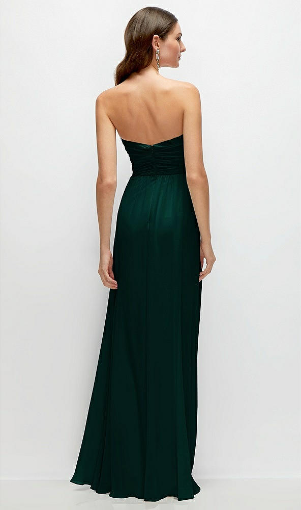 Back View - Evergreen Strapless Pleated Surplice Chiffon Maxi Dress with A-Line Skirt