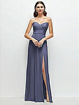 Alt View 1 Thumbnail - French Blue Strapless Pleated Surplice Chiffon Maxi Dress with A-Line Skirt