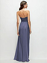 Rear View Thumbnail - French Blue Strapless Pleated Surplice Chiffon Maxi Dress with A-Line Skirt