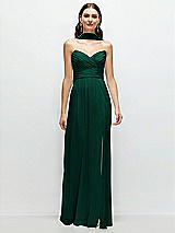 Front View Thumbnail - Hunter Green Strapless Pleated Surplice Chiffon Maxi Dress with A-Line Skirt