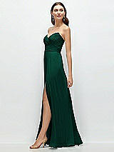 Side View Thumbnail - Hunter Green Strapless Pleated Surplice Chiffon Maxi Dress with A-Line Skirt