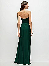 Rear View Thumbnail - Hunter Green Strapless Pleated Surplice Chiffon Maxi Dress with A-Line Skirt