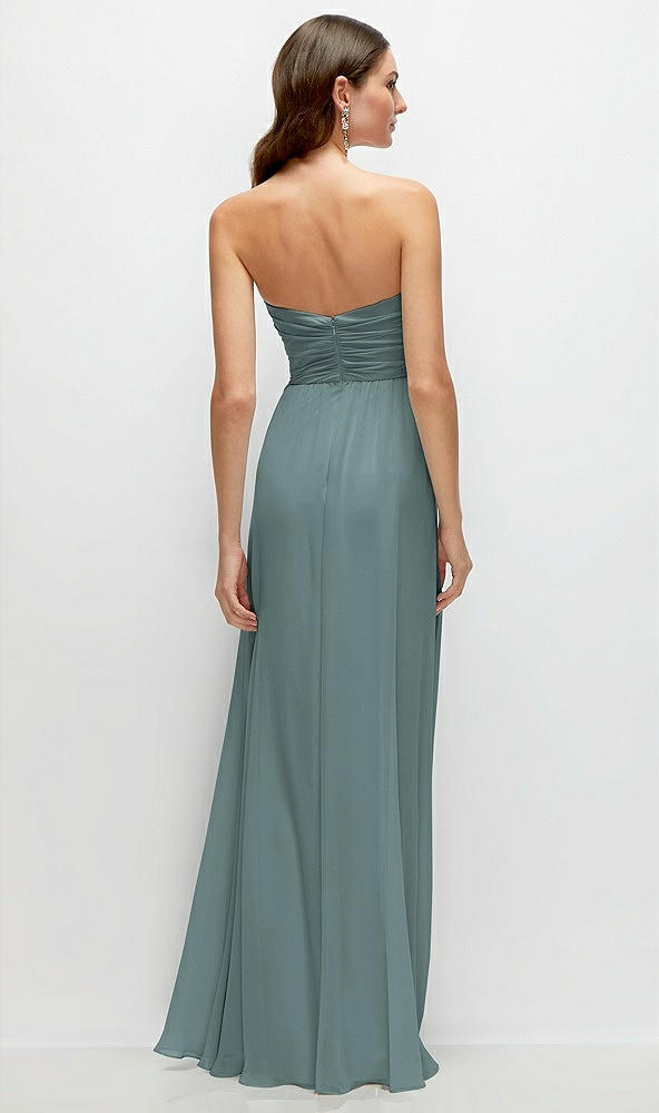 Back View - Icelandic Strapless Pleated Surplice Chiffon Maxi Dress with A-Line Skirt