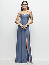 Alt View 1 Thumbnail - Larkspur Blue Strapless Pleated Surplice Chiffon Maxi Dress with A-Line Skirt