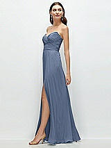 Side View Thumbnail - Larkspur Blue Strapless Pleated Surplice Chiffon Maxi Dress with A-Line Skirt