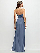 Rear View Thumbnail - Larkspur Blue Strapless Pleated Surplice Chiffon Maxi Dress with A-Line Skirt