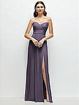 Alt View 1 Thumbnail - Lavender Strapless Pleated Surplice Chiffon Maxi Dress with A-Line Skirt