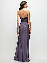 Rear View Thumbnail - Lavender Strapless Pleated Surplice Chiffon Maxi Dress with A-Line Skirt